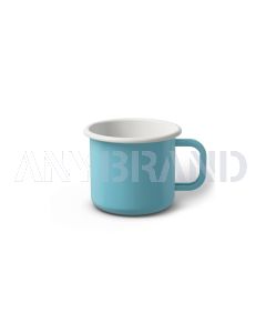 Emaille Tasse 6 cm türkis, weißer Rand, Innenfarbe weiß, (Kaffeetasse)