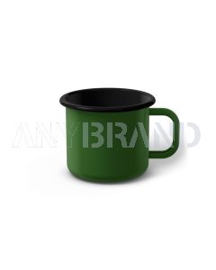 Emaille Tasse 7 cm grün, schwarzer Rand, Innenfarbe schwarz, (Cappuccinotasse)