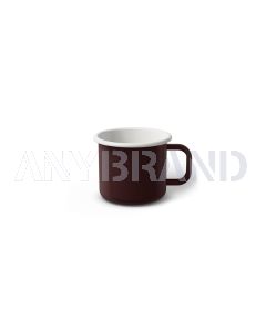 Emaille Tasse 5 cm dunkelbraun, weißer Rand, Innenfarbe weiß, (Espressotasse)