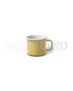 Emaille Tasse 5 cm hellgelb, weißer Rand, Innenfarbe weiß, (Espressotasse)