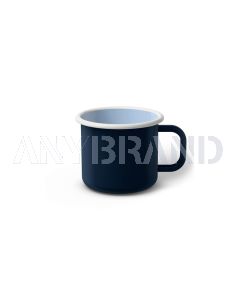 Emaille Tasse 6 cm dunkelblau, weißer Rand, Innenfarbe hellblau, (Kaffeetasse)