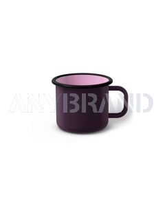 Emaille Tasse 6 cm dunkelviolett, schwarzer Rand, Innenfarbe pink, (Kaffeetasse)