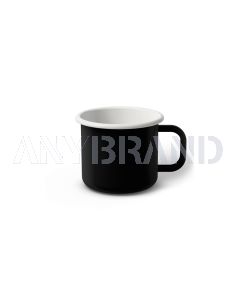 Emaille Tasse 6 cm schwarz, weißer Rand, Innenfarbe weiß, (Kaffeetasse)