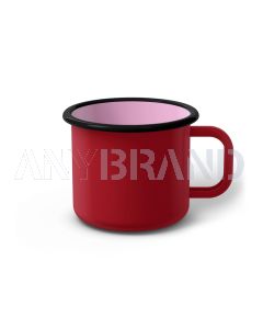 Emaille Tasse 8 cm dunkelrot, schwarzer Rand, Innenfarbe pink, (Klassiker)