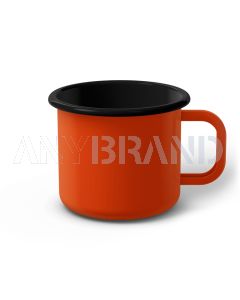Emaille Tasse 9 cm orange, schwarzer Rand, Innenfarbe schwarz, (Jumbotasse)