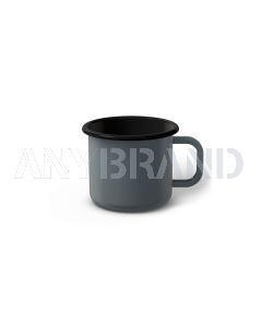 Emaille Tasse 6 cm grau, schwarzer Rand, Innenfarbe schwarz, (Kaffeetasse)