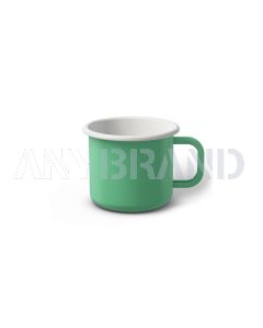 Emaille Tasse 6 cm helltürkis, weißer Rand, Innenfarbe weiß, (Kaffeetasse)