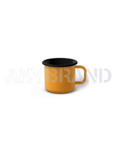 Emaille Tasse 5 cm dunkelgelb, schwarzer Rand, Innenfarbe schwarz, (Espressotasse)