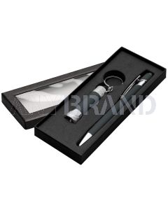 Alpha Kugelschreiber mit Davis LED-Taschenlampe Geschenkset und Fensterbox grey