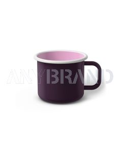 Emaille Tasse 7 cm dunkelviolett, weißer Rand, Innenfarbe pink, (Cappuccinotasse)
