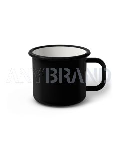 Emaille Tasse 8 cm schwarz, schwarzer Rand, Innenfarbe weiß, (Klassiker)