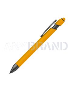 Alpha Rainbow Soft Touch Dreikant-Kugelschreiber mit Stylus gunmetal gelb