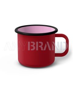 Emaille Tasse 9 cm dunkelrot, schwarzer Rand, Innenfarbe pink, (Jumbotasse)