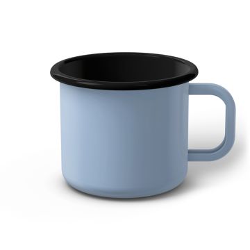 Emaille Tasse 9 cm hellblau, schwarzer Rand, Innenfarbe schwarz, (Jumbotasse)