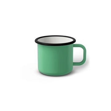 Emaille Tasse 6 cm helltürkis, schwarzer Rand, Innenfarbe weiß, (Kaffeetasse)