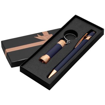 Alpha Soft Touch mit Davis LED-Taschenlampe roségold Geschenkset Schleife blue