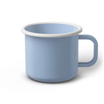Emaille Tasse 9 cm hellblau, weißer Rand, Innenfarbe hellblau, (Jumbotasse)