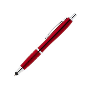 Curvo Metallkugelschreiber chrome mit Metallgriffzone und Stylus rot