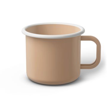Emaille Tasse 9 cm hellbeige, weißer Rand, Innenfarbe hellbeige, (Jumbotasse)