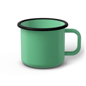 Emaille Tasse 9 cm helltürkis, schwarzer Rand, Innenfarbe helltürkis, (Jumbotasse)