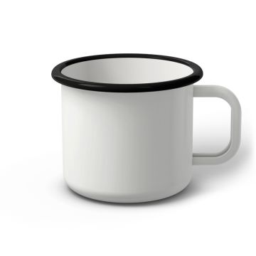 Emaille Tasse Standard 9 cm, weiß mit schwarzem Rand, (Jumbotasse)
