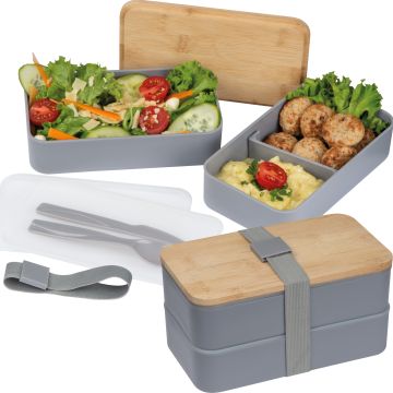 2 stöckige Lunchbox aus Kunststoff und Bambus
