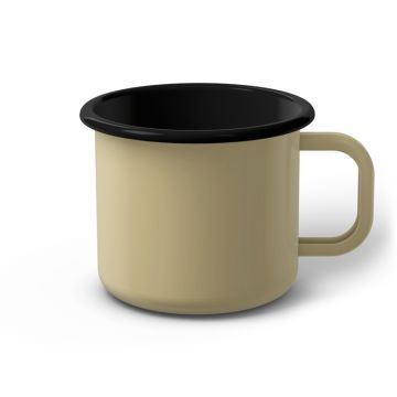 Emaille Tasse 9 cm beige, schwarzer Rand, Innenfarbe schwarz, (Jumbotasse)