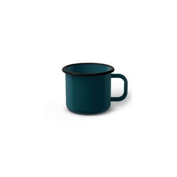 Emaille Tasse 5 cm dunkeltürkis, schwarzer Rand, Innenfarbe dunkeltürkis, (Espressotasse)