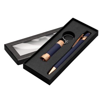 Alpha Soft Touch mit Davis LED-Taschenlampe roségold Geschenkset blue