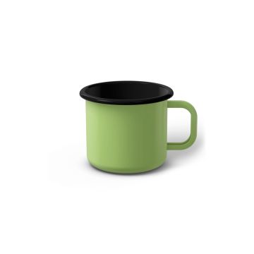 Emaille Tasse 6 cm limettengrün, schwarzer Rand, Innenfarbe schwarz, (Kaffeetasse)