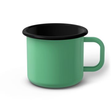 Emaille Tasse 9 cm helltürkis, schwarzer Rand, Innenfarbe schwarz, (Jumbotasse)