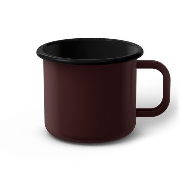 Emaille Tasse 9 cm dunkelbraun, schwarzer Rand, Innenfarbe schwarz, (Jumbotasse)