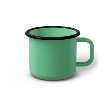 Emaille Tasse 8 cm helltürkis, schwarzer Rand, Innenfarbe helltürkis, (Klassiker)