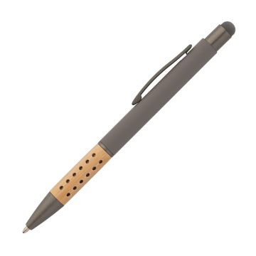 Bokaj Bamboo Griff Metallkugelschreiber mit Stylus grey