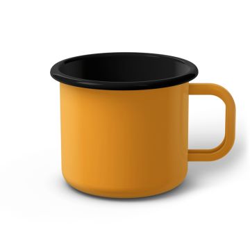 Emaille Tasse 9 cm dunkelgelb, schwarzer Rand, Innenfarbe schwarz, (Jumbotasse)
