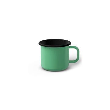 Emaille Tasse 5 cm helltürkis, schwarzer Rand, Innenfarbe schwarz, (Espressotasse)