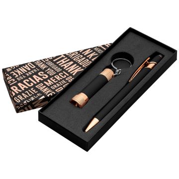 Alpha Soft Touch mit Davis LED-Taschenlampe roségold Geschenkset Thank you black