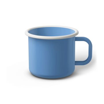 Emaille Tasse 8 cm blau, weißer Rand, Innenfarbe blau, (Klassiker)
