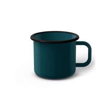Emaille Tasse 7 cm dunkeltürkis, schwarzer Rand, Innenfarbe dunkeltürkis, (Cappuccinotasse)