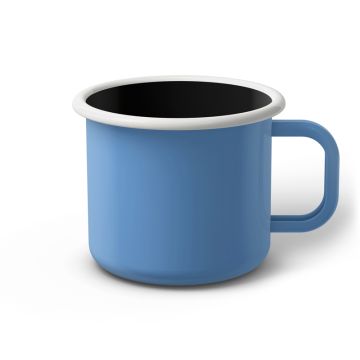 Emaille Tasse 9 cm blau, schwarzer Rand, Innenfarbe weiß, (Jumbotasse)