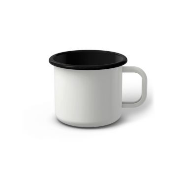 Emaille Tasse 7 cm weiß, schwarzer Rand, Innenfarbe schwarz, (Cappuccinotasse)