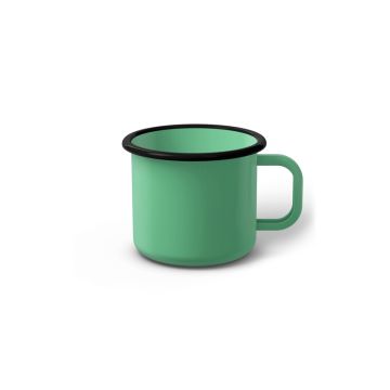 Emaille Tasse 6 cm helltürkis, schwarzer Rand, Innenfarbe helltürkis, (Kaffeetasse)