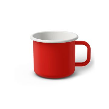 Emaille Tasse 7 cm rot, weißer Rand, Innenfarbe weiß, (Cappuccinotasse)
