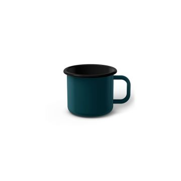 Emaille Tasse 5 cm dunkeltürkis, schwarzer Rand, Innenfarbe schwarz, (Espressotasse)