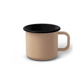 Emaille Tasse 7 cm hellbeige, schwarzer Rand, Innenfarbe schwarz, (Cappuccinotasse)