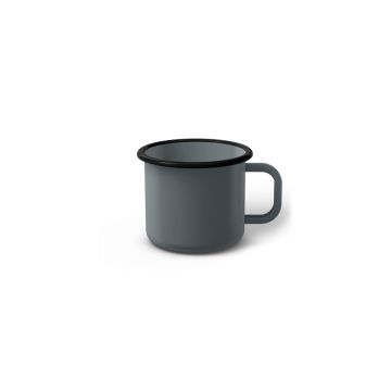 Emaille Tasse 5 cm grau, schwarzer Rand, Innenfarbe grau, (Espressotasse)