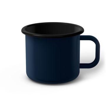 Emaille Tasse 9 cm dunkelblau, schwarzer Rand, Innenfarbe schwarz, (Jumbotasse)