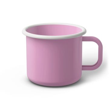 Emaille Tasse 9 cm pink, weißer Rand, Innenfarbe pink, (Jumbotasse)