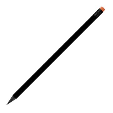 Designbleistift rund schwarz durchgefärbt, schwarz matt mit Radierer, FSC neon_orange