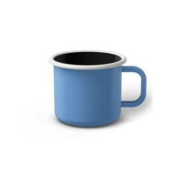 Emaille Tasse 7 cm blau, schwarzer Rand, Innenfarbe weiß, (Cappuccinotasse)